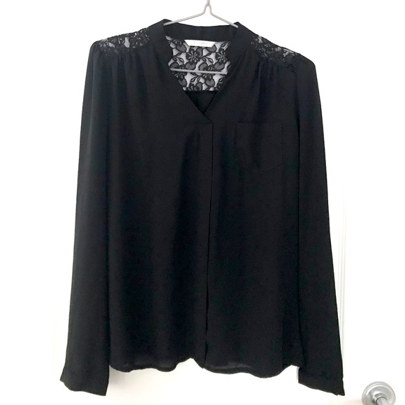Chiffon black blouse with lace back - Picture 1 of 8